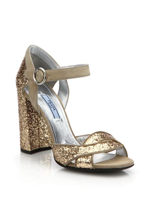 prada glitter suede sandals|Prada platform sandals.